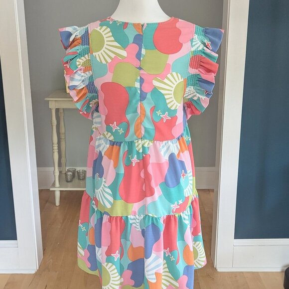 Michelle McDowell Everly Dress Size Medium Colorful Tiered With Ruffle Sleeve - Picture 6 of 9